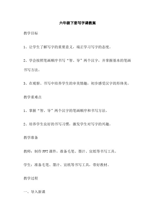 六年级下册写字课教案