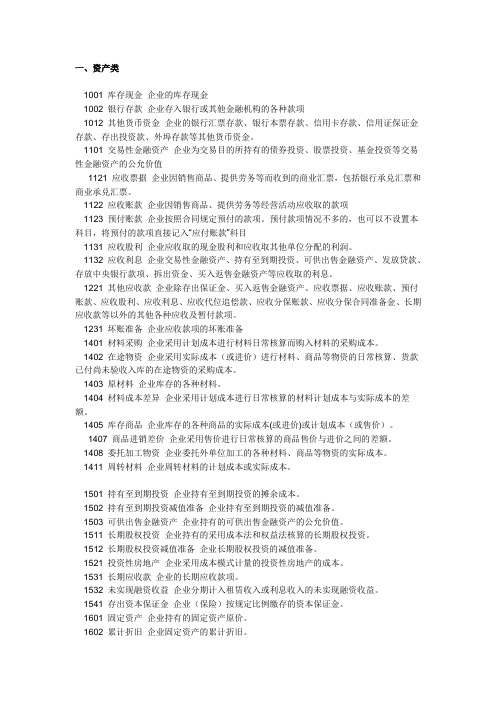 会计科目名词解释