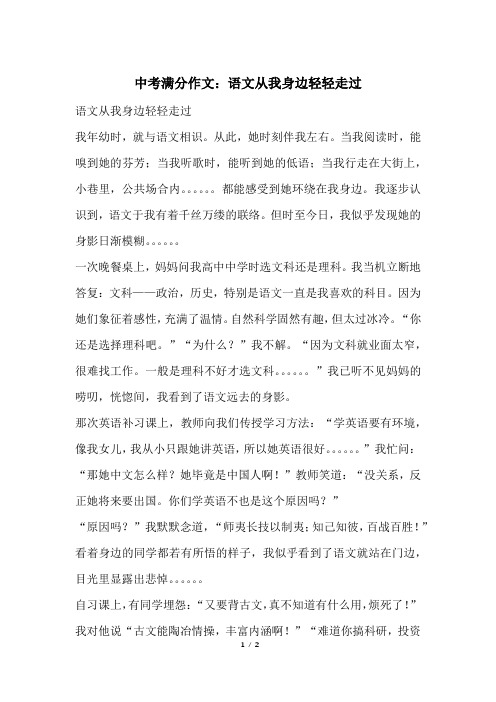 中考满分作文：语文从我身边轻轻走过
