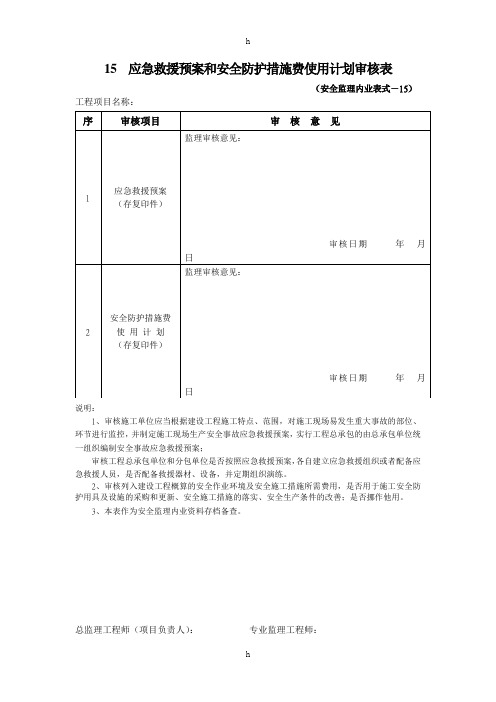应急救援预案和安全防护措施费使用计划审核表