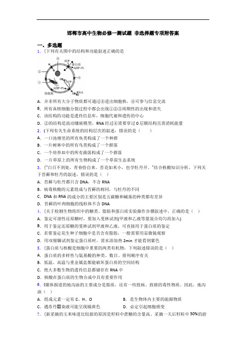 邯郸市高中生物必修一测试题 非选择题专项附答案