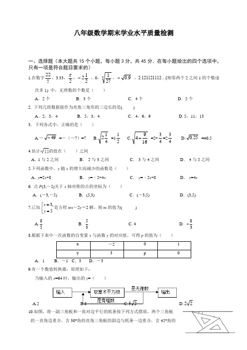 人教版八年级(上)期末学业水平质量检