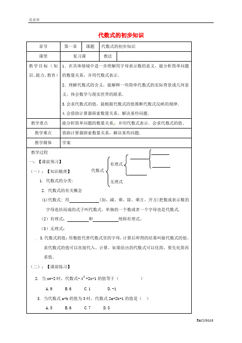 2020【鲁教版】最新版中考数学一轮复习教学设计四代数式的初步知识