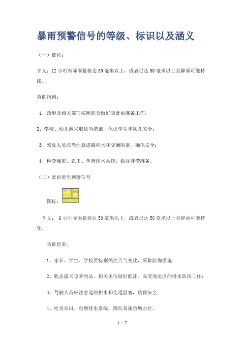 暴雨预警信号的等级