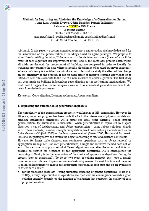 Methods for Improving and Updating the Knowledge of a generalization system