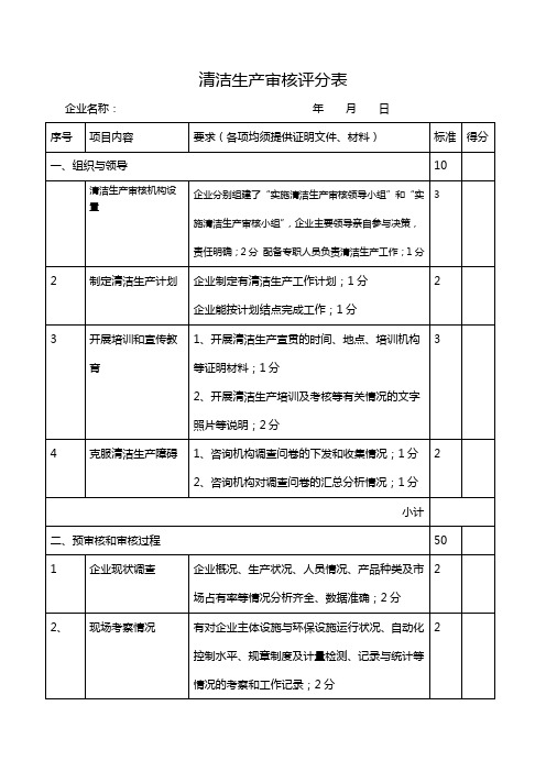 清洁生产审核评分表