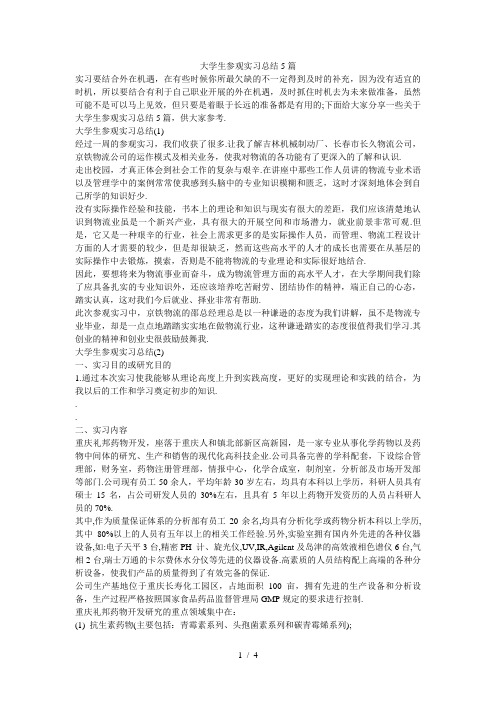 大学生参观实习总结5篇