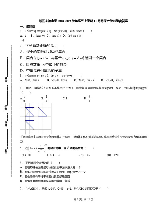 城区实验中学2018-2019学年高三上学期11月月考数学试卷含答案(1)