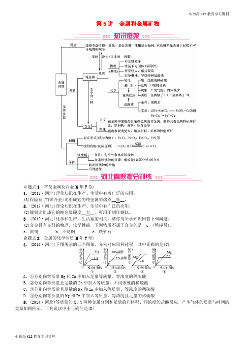 【K12教育学习资料】[学习](河北专版)2019年中考化学复习 主题一 身边的化学物质 第5讲 金