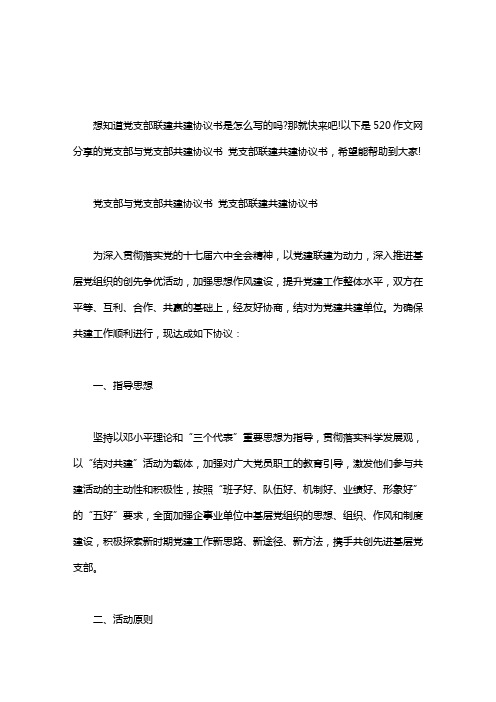 党支部与党支部共建协议书 党支部联建共建协议书word版
