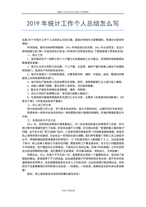 2019年最新统计员个人年终工作总结精选工作总结文档【七篇】