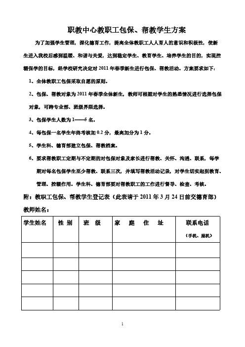 职教中心教职工包保、帮教学生方案 工作记录表00