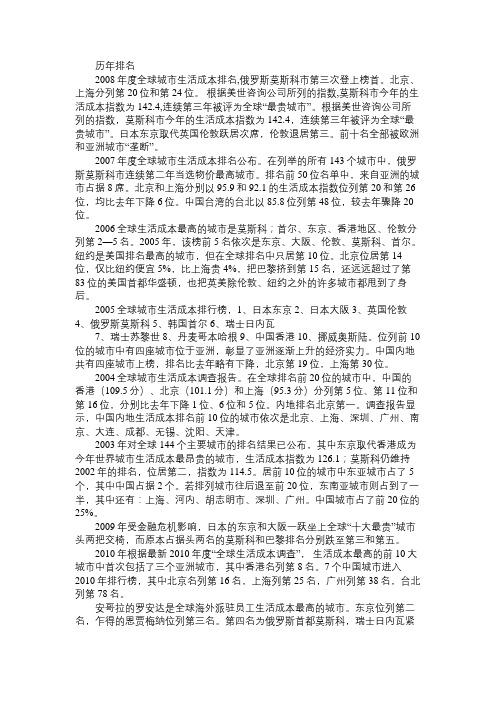 百科知识精选全球城市生活成本排名