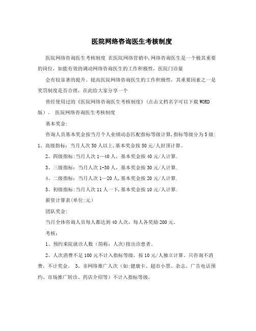 医院网络咨询医生考核制度【呕心沥血整理版】