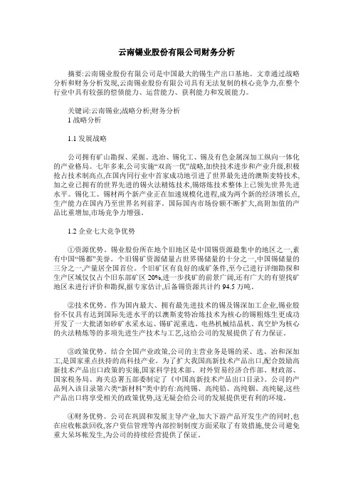云南锡业股份有限公司财务分析