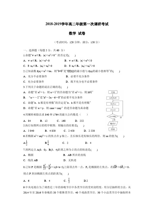 学18—19学年上学期高二第一次调研考试数学(理)试题(附答案)