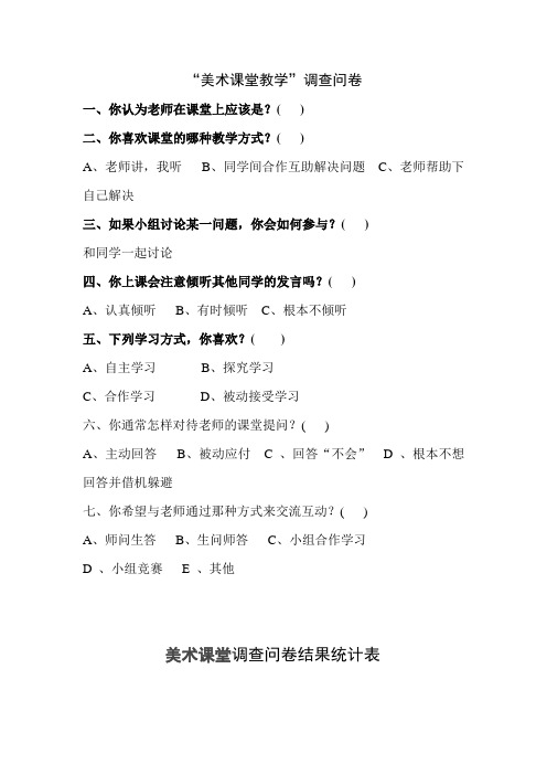 “美术课堂教学”调查问卷