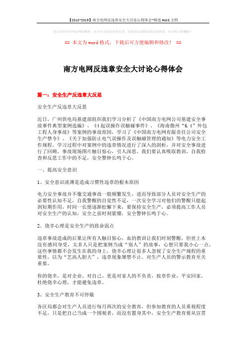 【2018-2019】南方电网反违章安全大讨论心得体会-精选word文档 (6页)