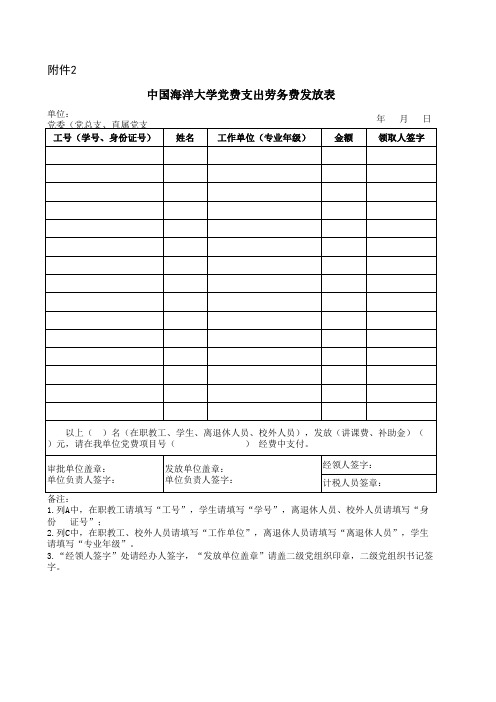 党费支出劳务费发放表