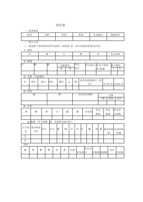 小儿推拿资料整理：问诊表