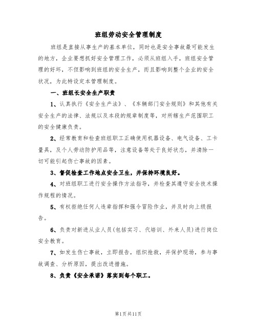 班组劳动安全管理制度（5篇）