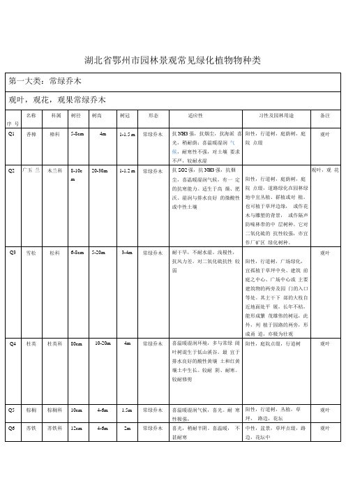 园林景观常见绿化植物归纳表