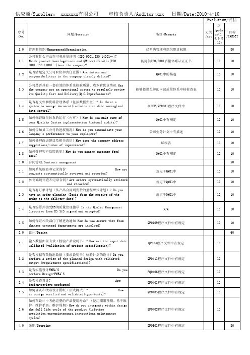 供应商审核检查表