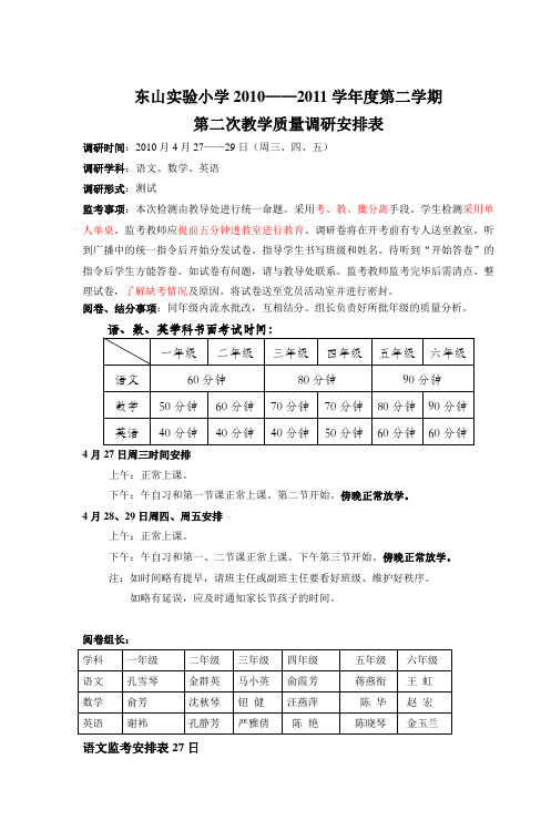 东山实验小学2010——2011学年度第二学期