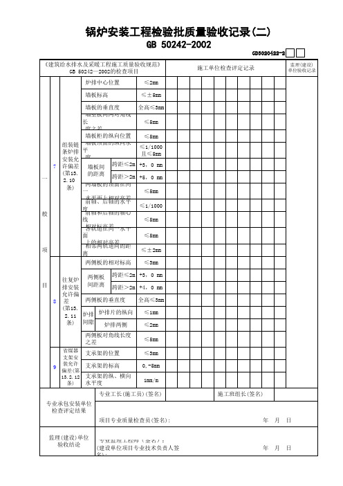 【工程常用表格】锅炉安装工程检验批质量验收记录(2)