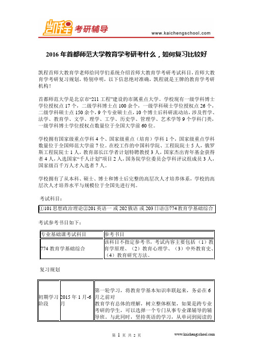 2016年首都师范大学教育学考研考什么,如何复习比较好