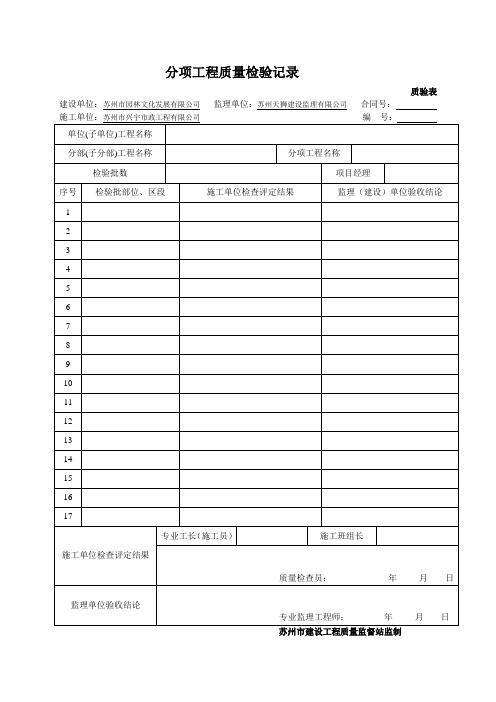 新版市政工程施工与质量验收规范表格(分部分项、观感、质量控制资料等)