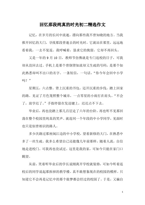 回忆那段纯真的时光初二精选作文