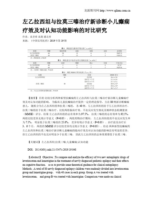 左乙拉西坦与拉莫三嗪治疗新诊断小儿癫痫疗效及对认知功能影响的对比研究