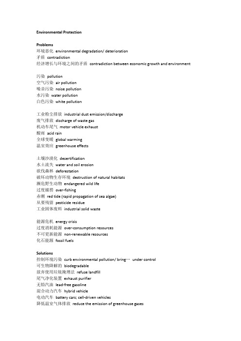 中级口译分类词汇整理Environmental Protection