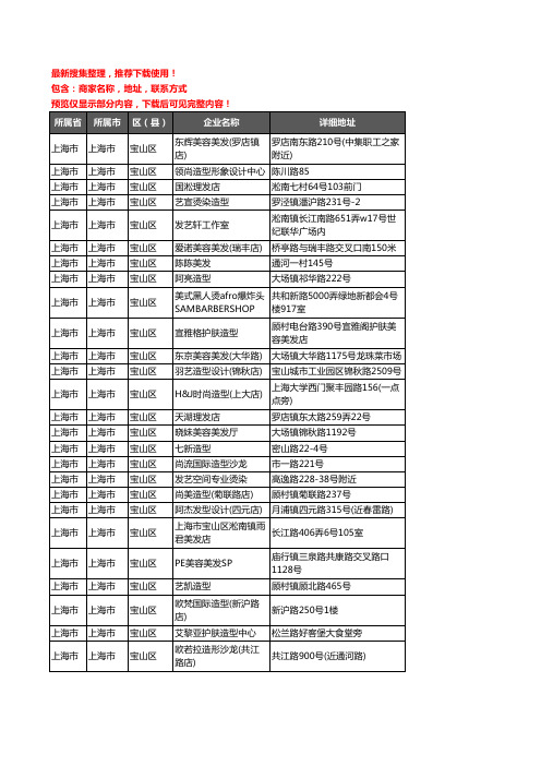 新版上海市上海市宝山区美容美发企业公司商家户名录单联系方式地址大全897家