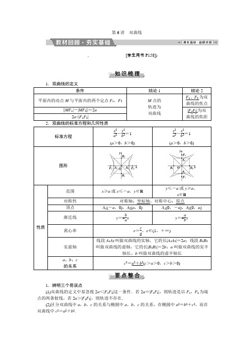 2018届高考数学(文)大一轮复习检测第八章第6讲双曲线Word版含答案