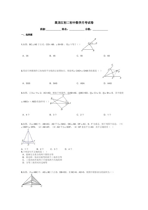 黑龙江初二初中数学月考试卷带答案解析
