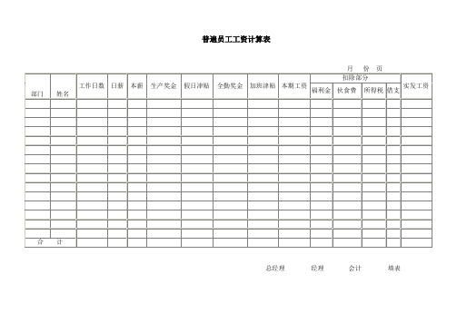 普遍员工工资计算表格式