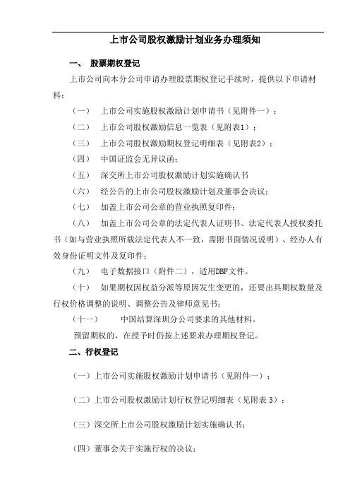 股权激励计划业务办理(须知)