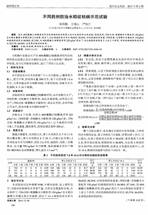 不同药剂防治水稻纹枯病示范试验