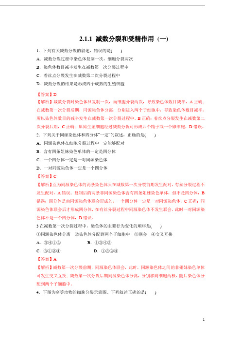 2.1.1 减数分裂与受精作用(练习)(解析版)高一下学期生物同步精品系列