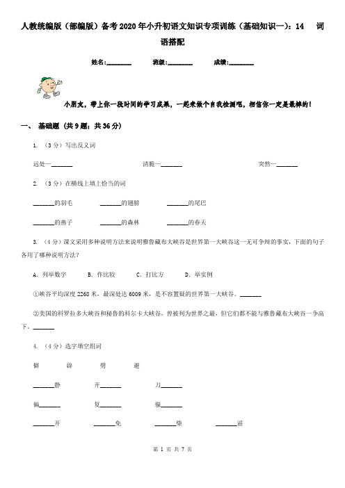 人教统编版(部编版)备考2020年小升初语文知识专项训练(基础知识一)：14   词语搭配