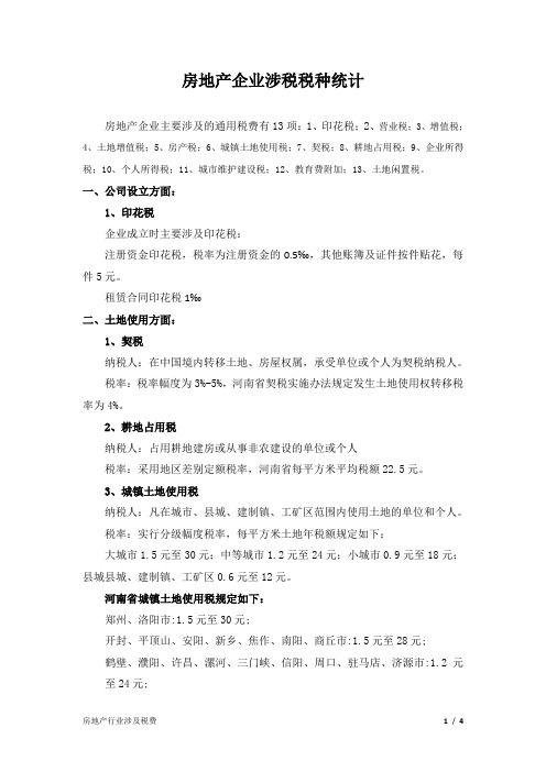 房地产企业涉税税种统计1