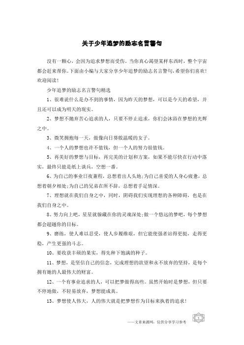 关于少年追梦的励志名言警句
