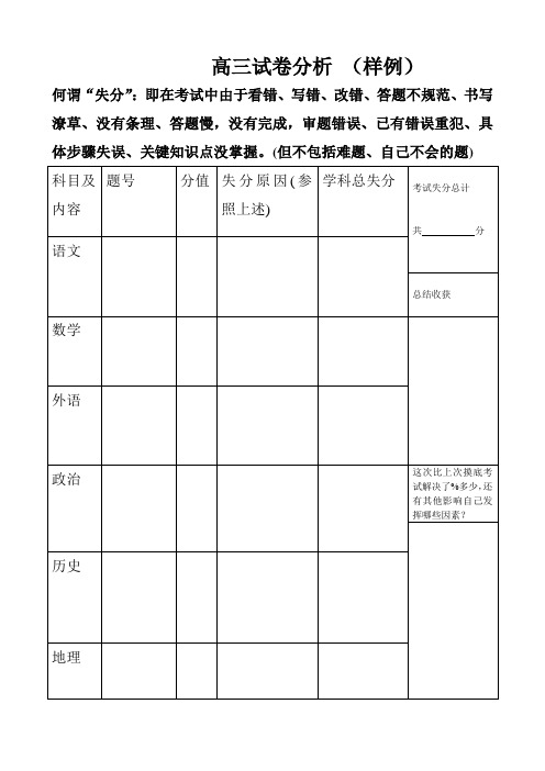 高三班主任 试卷分析(表格样例)