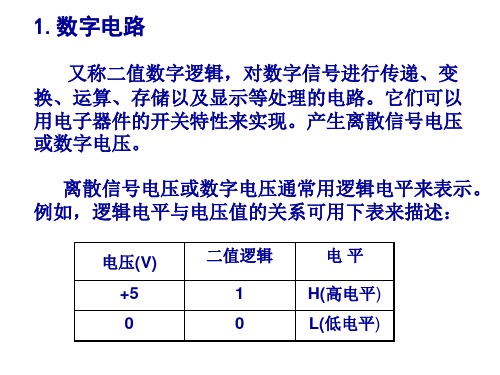 1.数字电路又称二值数字逻辑,对数字信号进行传递、变换、