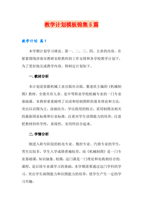 【word版】教学计划模板锦集5篇