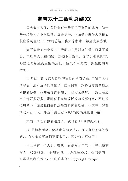淘宝双十二活动总结XX