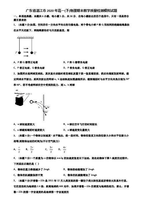 广东省湛江市2020年高一(下)物理期末教学质量检测模拟试题含解析