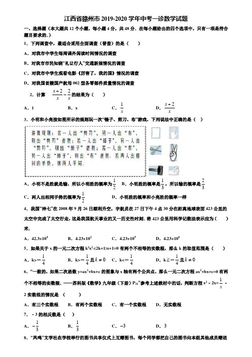 江西省赣州市2019-2020学年中考一诊数学试题含解析
